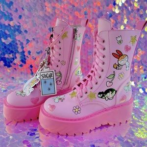 Dolls Kill x Power Puff Girls Pink Combat Boots